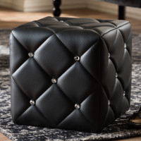 Baxton Studio 1710-Black Stacey Modern and Contemporary Black Faux Leather Upholstered Ottoman